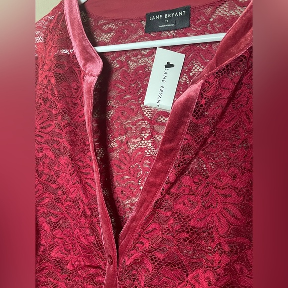 Lane Bryant Fitted Button-Front Ruched Sheer Lace Shirt Size 22 - Picture 4 of 9